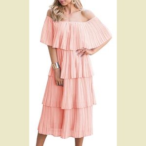 Amazon Pastel Pink Ruffle Dress, Off the Shoulders